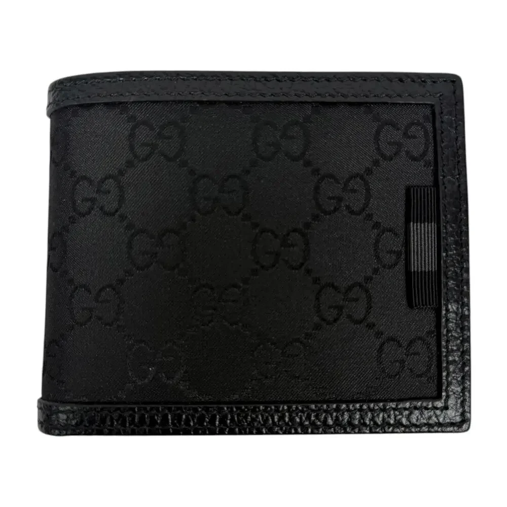 Gucci GG Monogram Canvas Bi-Fold Wallet Leather Trim Black 260987